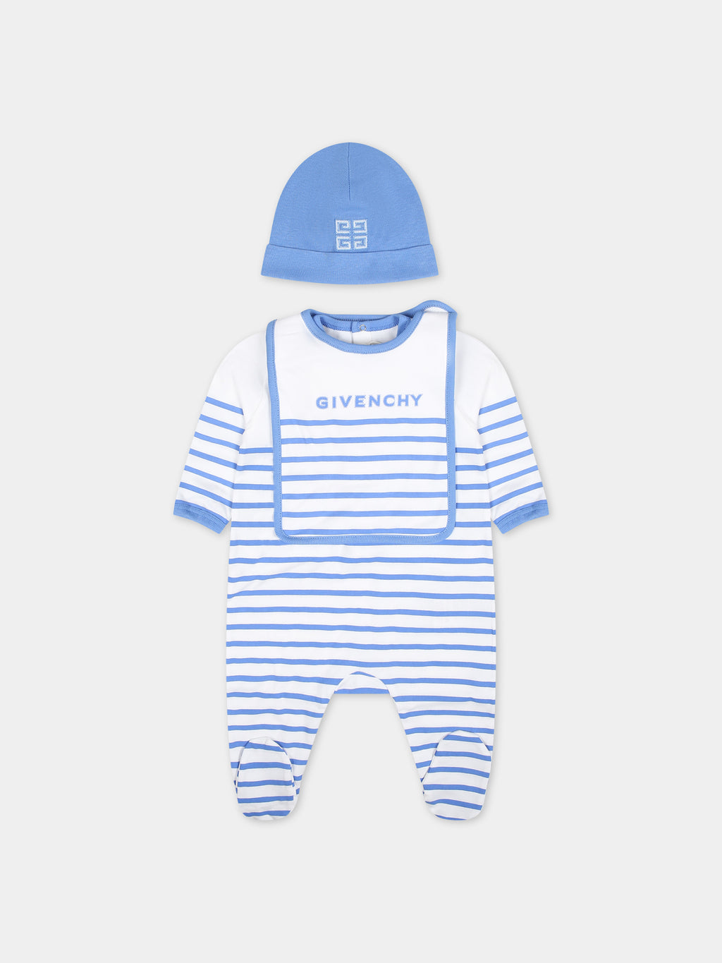 Ensemble bleu clair pour bébé garçon à rayures logo